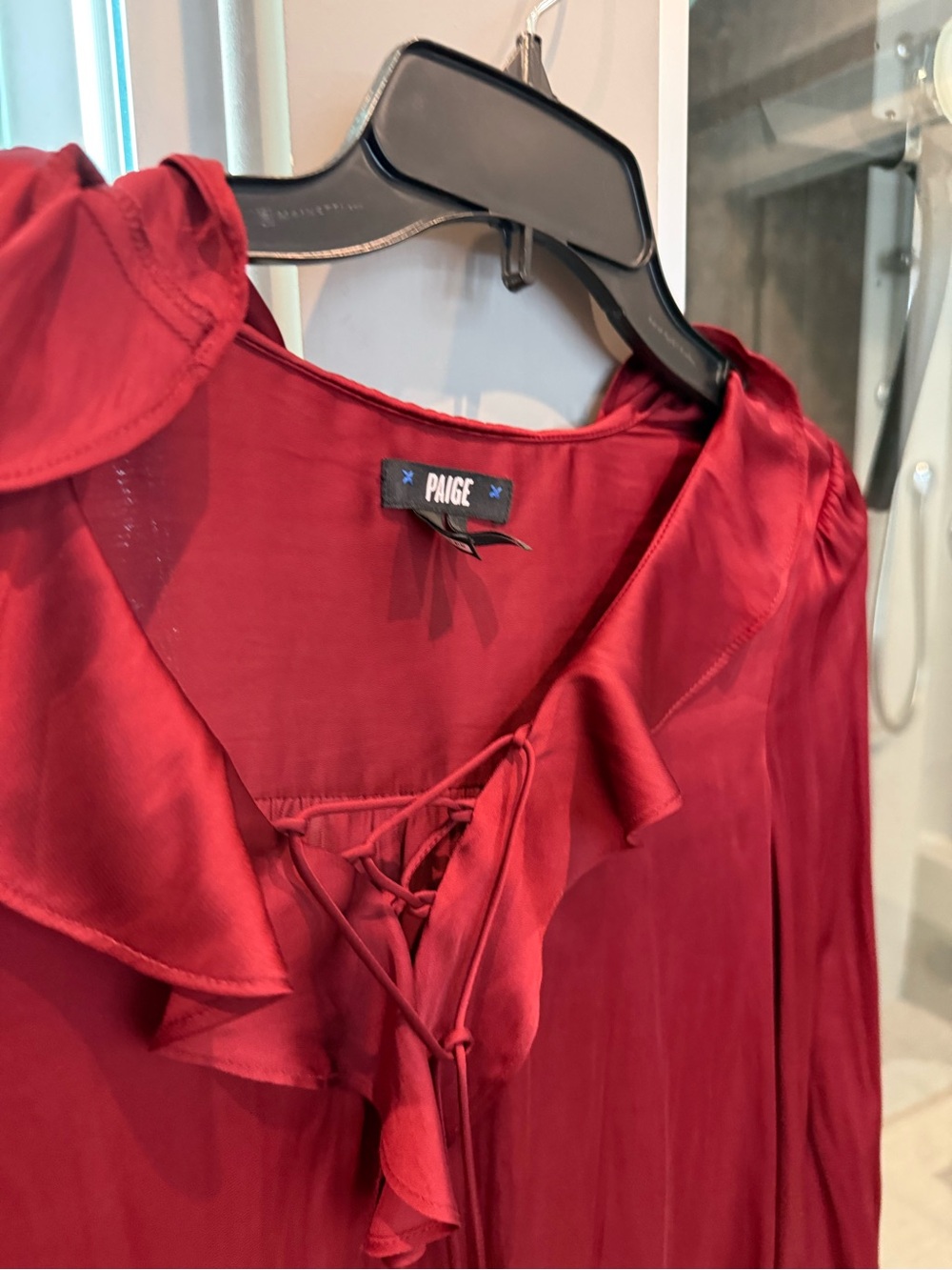 PAIGE Crimson Ruffle V-Neck Tie Blouse